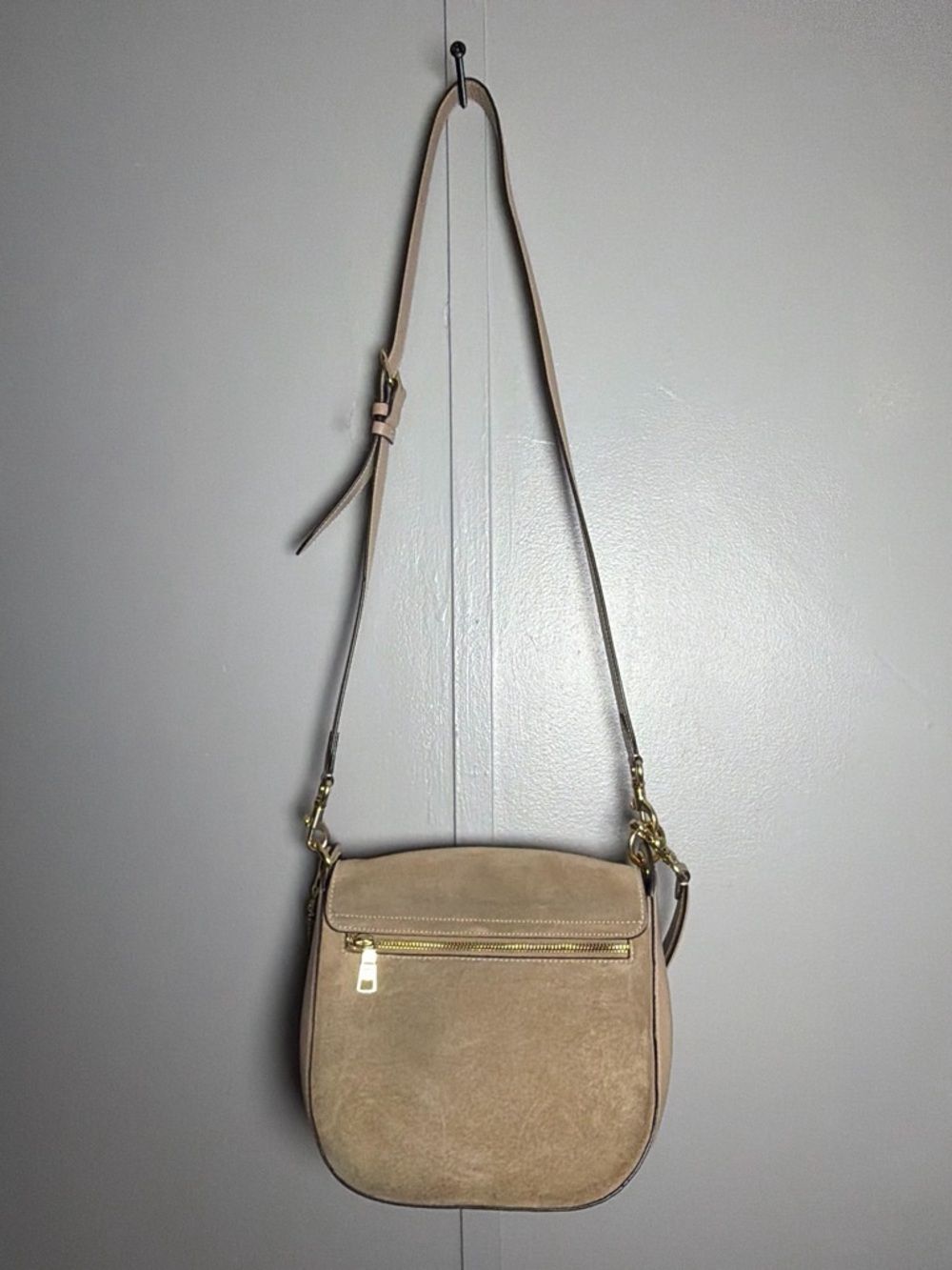 Coach Taupe & Beige Suede Saddle Crossbody Bag - Picture 2 of 8
